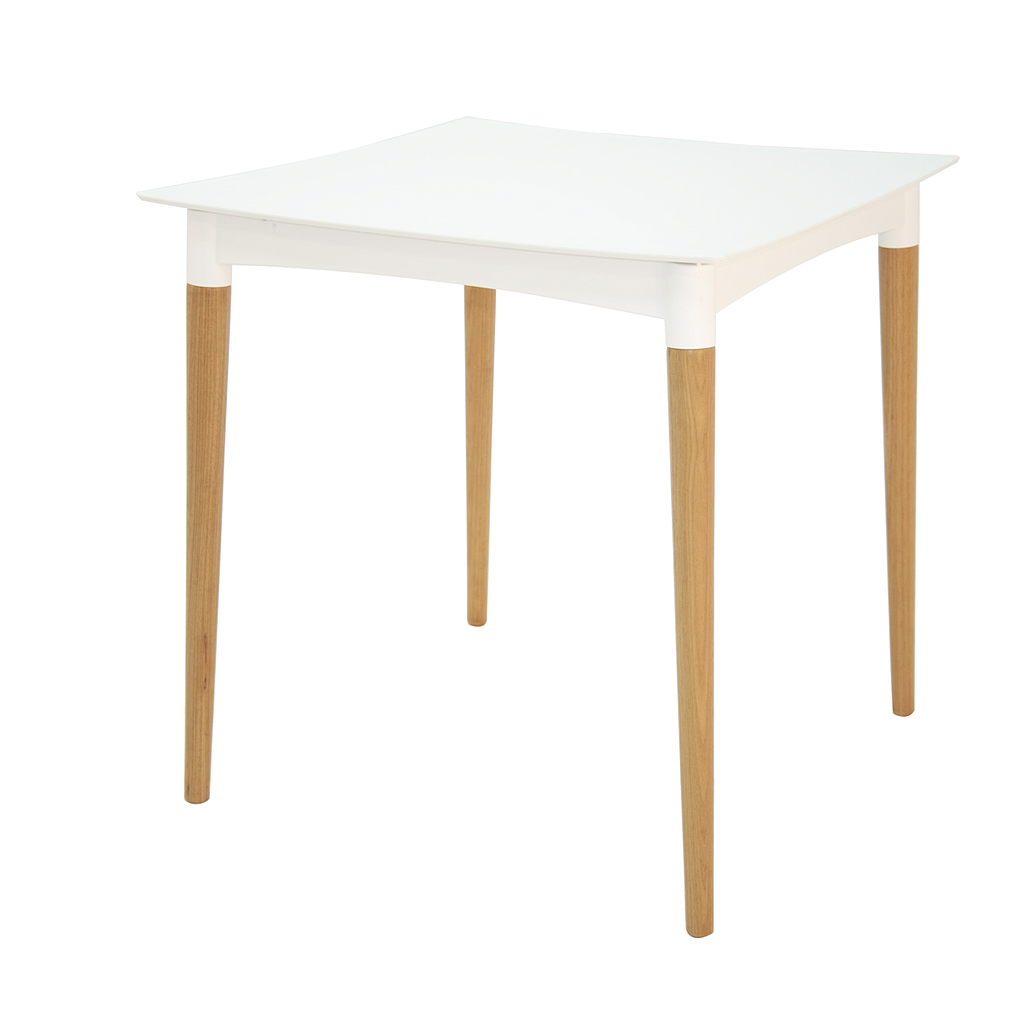 MESA DIANA EN POLIPROPILENO BLANCO CON PATAS DE MADERA