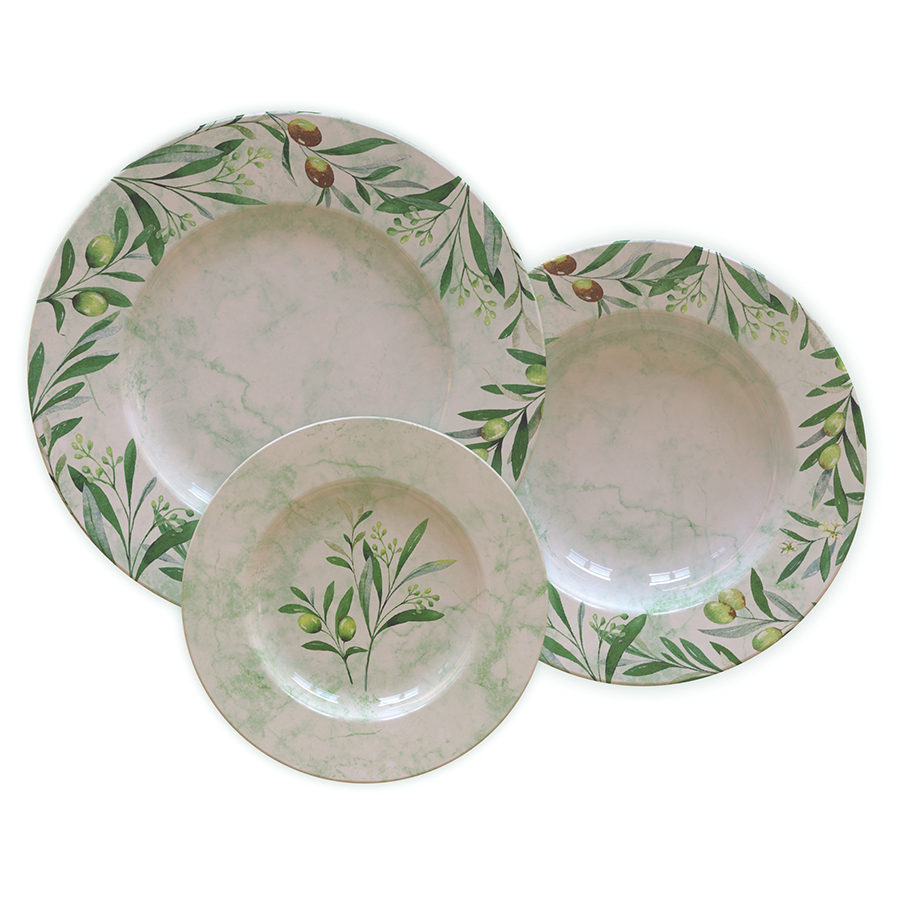 JUEGO DE PLATOS EN PORCELANA 12 PIEZAS OLIVA