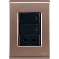 CONJUNTO ARMADO 2 INTERRUPTORES SIMPLE + TOMA 2P UNIVERSAL ORO VIEJO LIZ