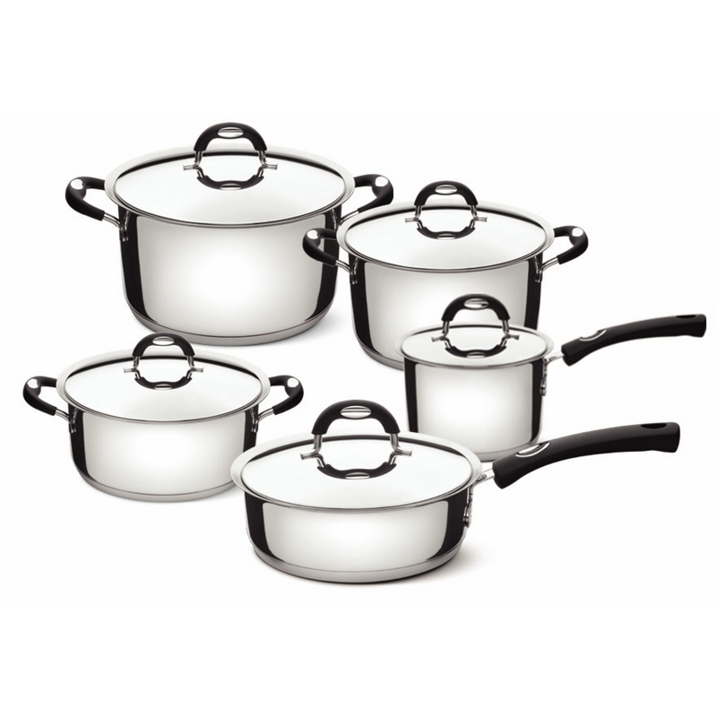 JUEGO DE OLLAS EN ACERO INOXIDABLE FONDO TRIPLE 5 PIEZAS DUO SILICONE