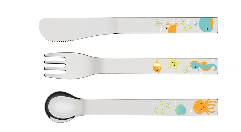 JUEGO  DE CUBIERTOS PARA NIÑOS EN ACERO INOXIDABLE 3 PIEZAS ALLEGRIA