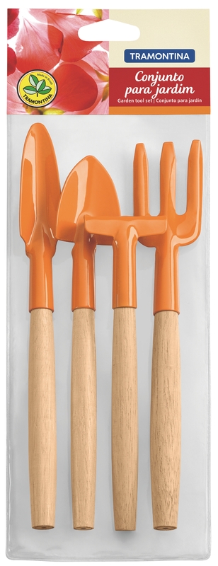 JUEGO METALICO PARA MACETAS - 4 PIEZAS, MANGOS DE MADERA