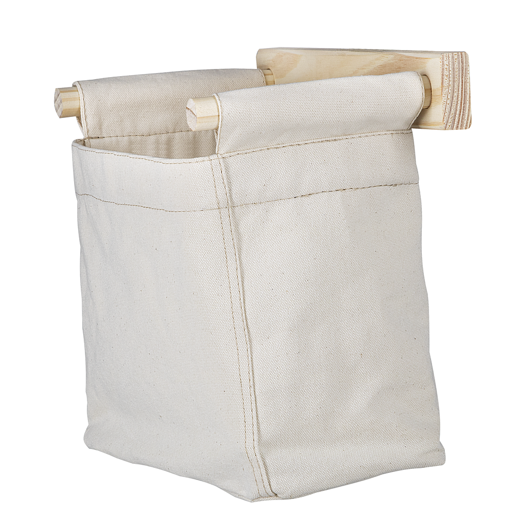 CESTO ORGANIZADOR DE PARED EN LONA NATURAL CON SOPORTE DE MADERA