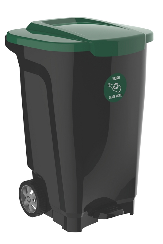 BASURERO 100 L CON RUEDAS NEGRO TAPA VERDE T-FORCE