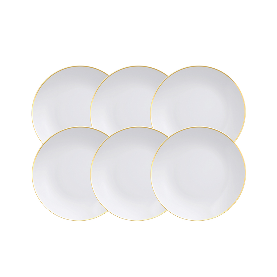 JUEGO DE PLATOS RASOS 28 CM. EN PORCELANA 6 PIEZAS ANNA BORDE DE ORO