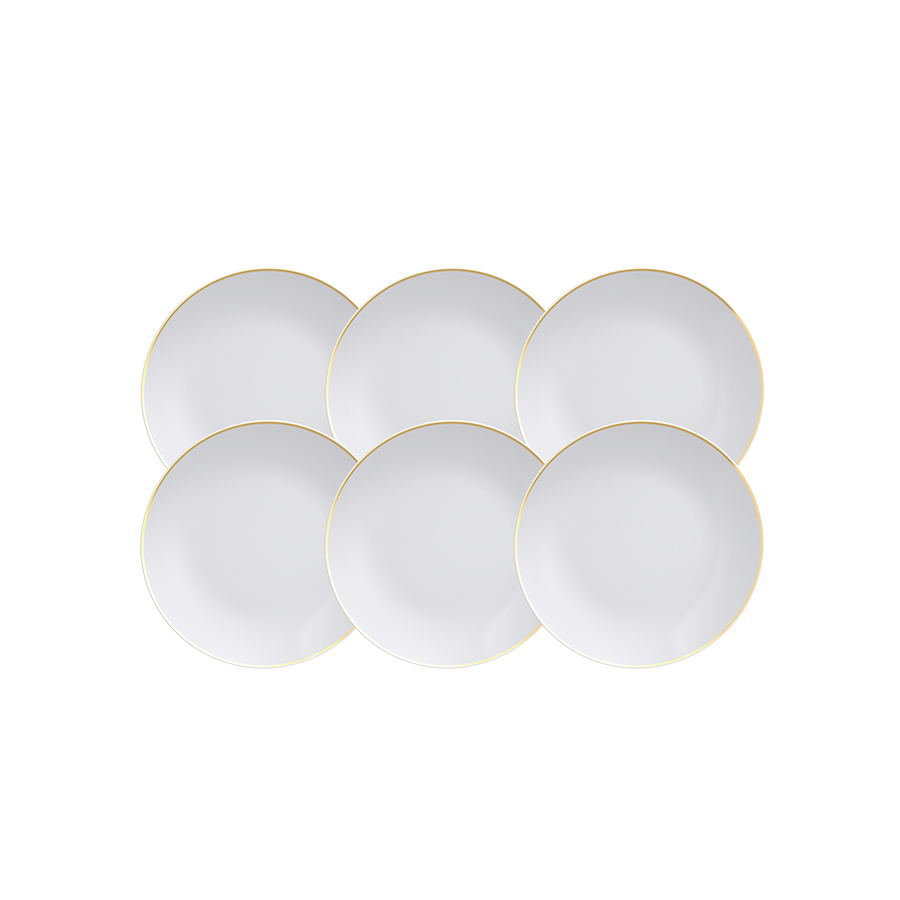 JUEGO DE PLATOS DE POSTRE 21 CM. EN PORCELANA 6 PIEZAS ANNA CON BORDE DE ORO