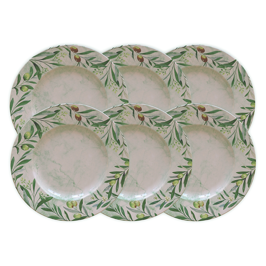 JUEGO DE PLATOS RASOS EN PORCELANA 6 PIEZAS Ø28 CM. OLIVA