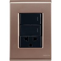 CONJUNTO ARMADO 2 INTERRUPTORES SIMPLE + TOMACORRIENTE 2P+T UNIVERSAL 10A-15A 250V ORO VIEJO LIZ