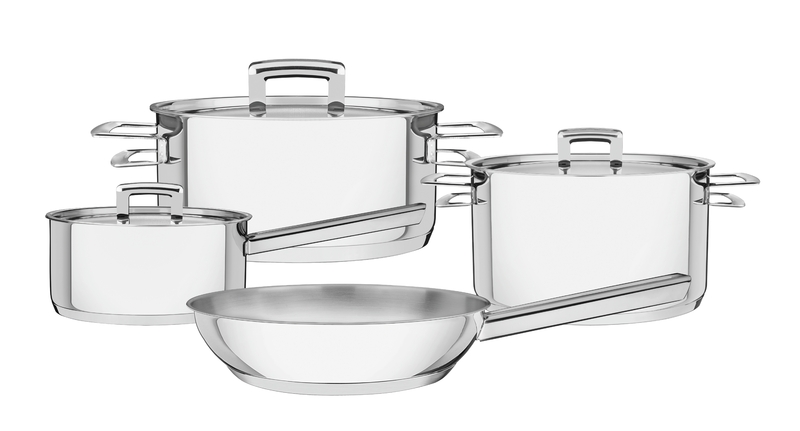 JUEGO DE OLLAS EN ACERO INOXIDABLE FONDO TRIPLE 4 PIEZAS BRAVA