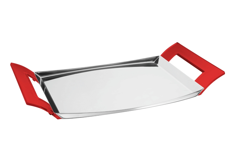 BANDEJA EN ACERO INOXIDABLE CON ASAS ACRILICAS 47X27 CM. COFFEE & TEA