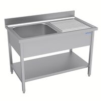 FREGADERO DE ACERO INOXIDABLE CON 1 CUBA DERECHA, CON ENTREPAÑO INFERIOR
