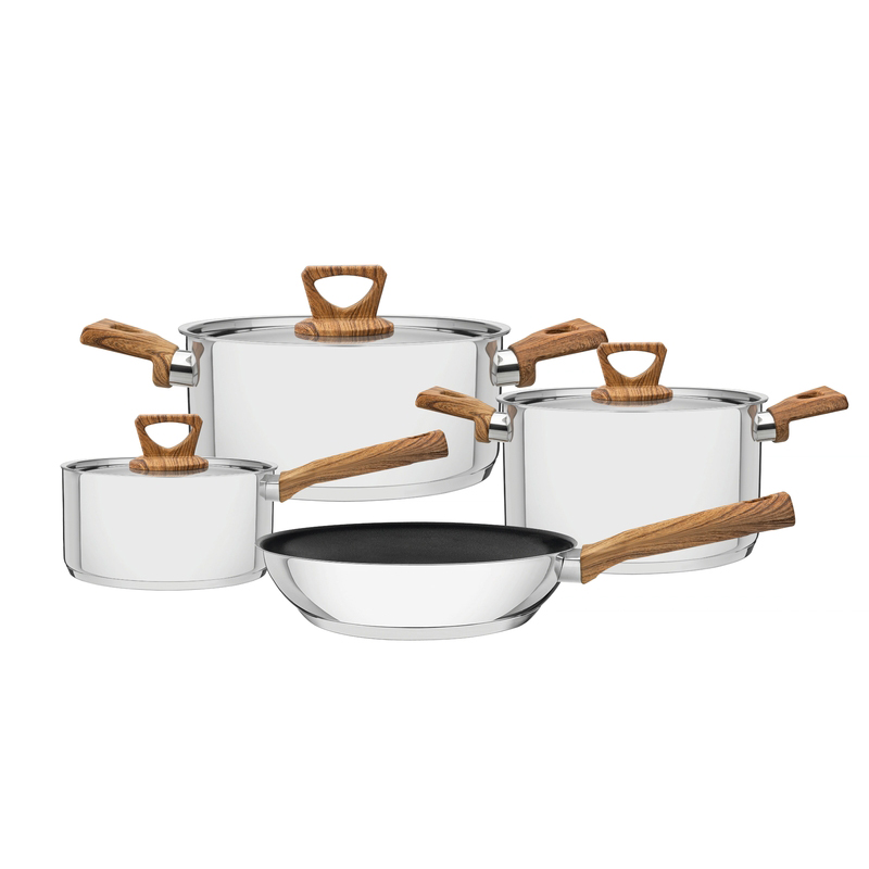 JUEGO DE OLLAS CON ANTIADHERENTE EN ACERO INOXIDABLE FONDO TRIPLE 4 PIEZAS BRAVA