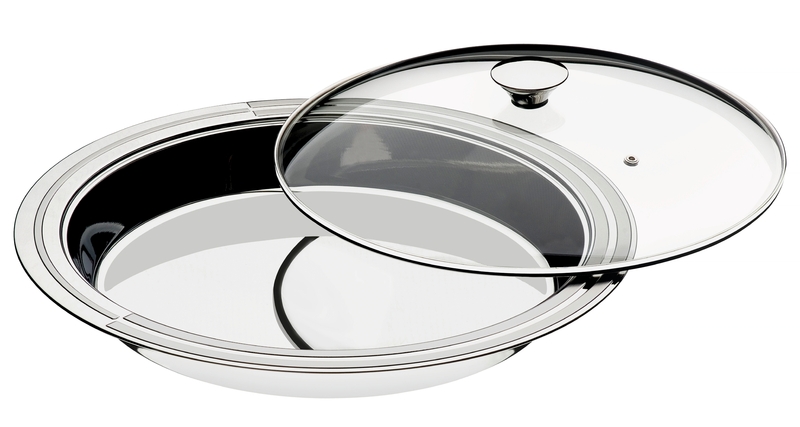 FUENTE CIRCULAR Ø 39 CM. EN ACERO INOXIDABLE CON TAPA VIDRIO TEMPLADO CICLO