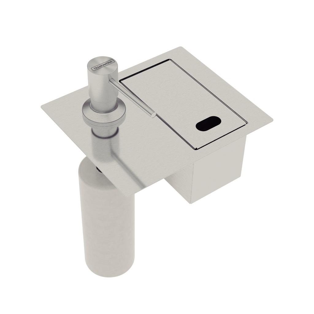 SOPORTE EN ACERO INOX PARA ESPONJA CON TAPA Y DISPENSADOR PARA CANALES HUMEDOS