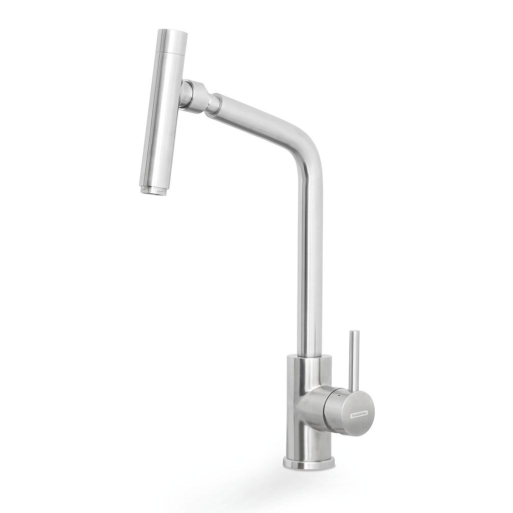 - MEZCLADOR MONOCOMANDO VERSA, CON PICO ARTICULADO, EN ACERO INOX. (desc)