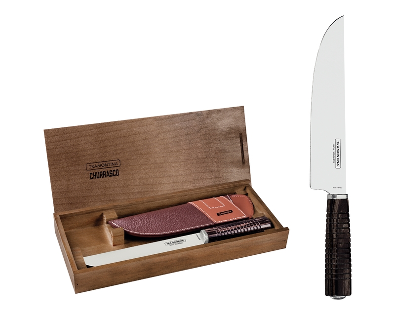 CUCHILLO PARA CARNE 8" POLYWOOD CON VAINA DE CUERO Y ESTUCHE DE MADERA