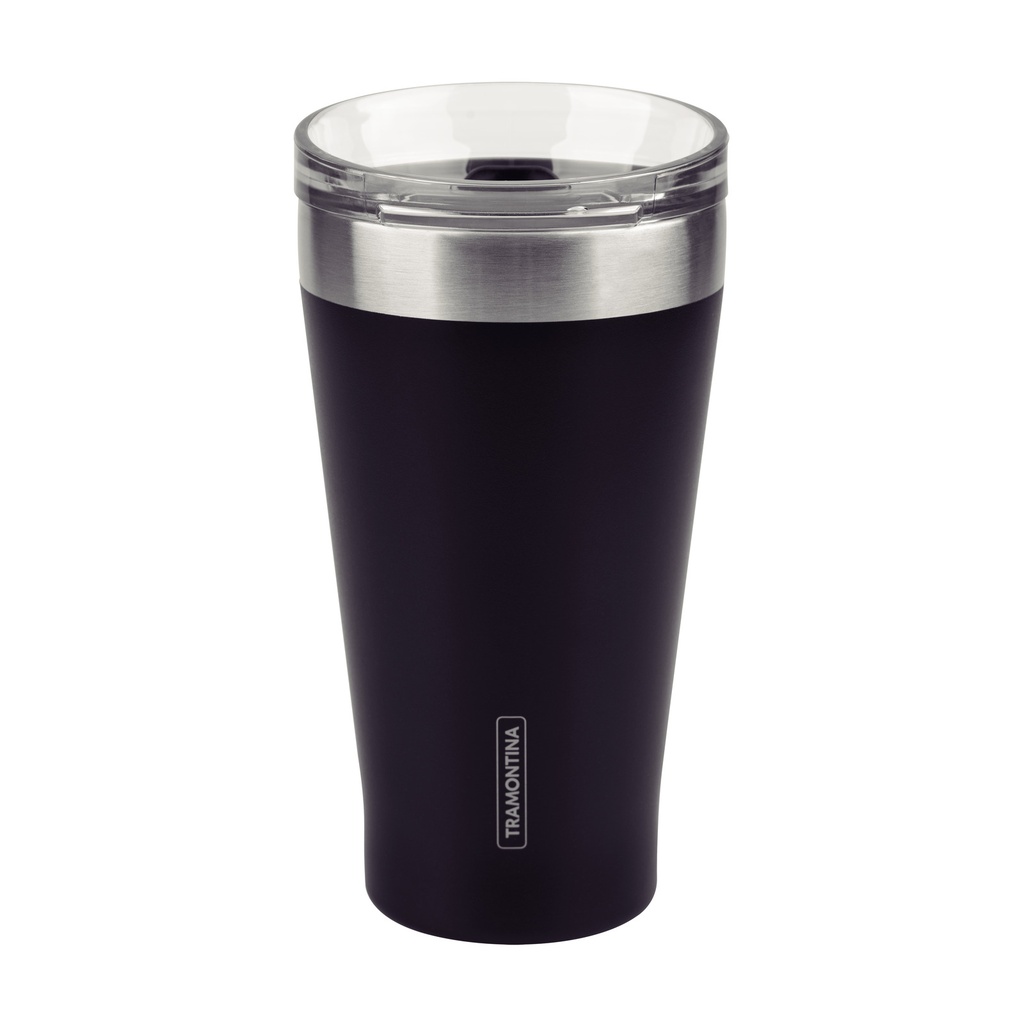 VASO TERMICO CON TAPA - NEGRO
