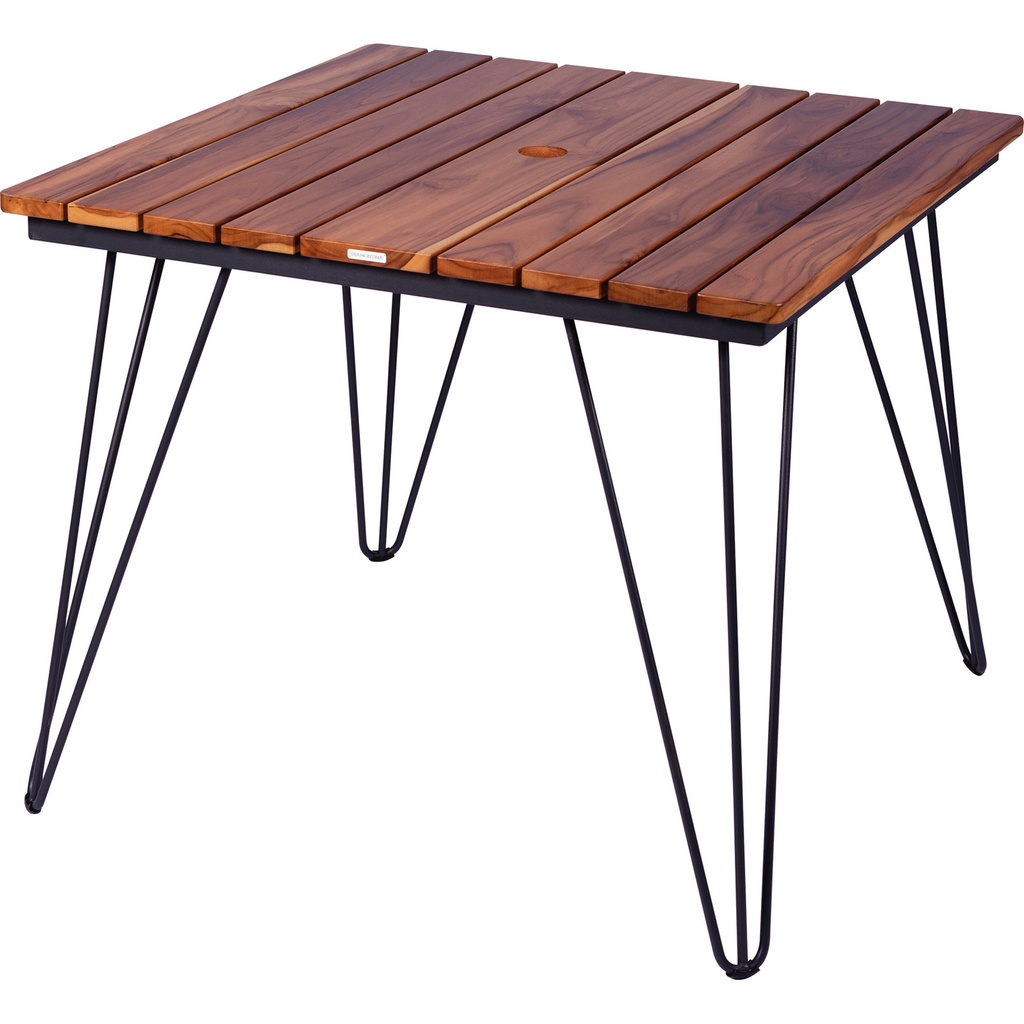 Mesa Tramontina Tarsila Cuadrada en Madera de Teca con Estructura de Acero al Carbono y Acabado Ecoclear Grafito