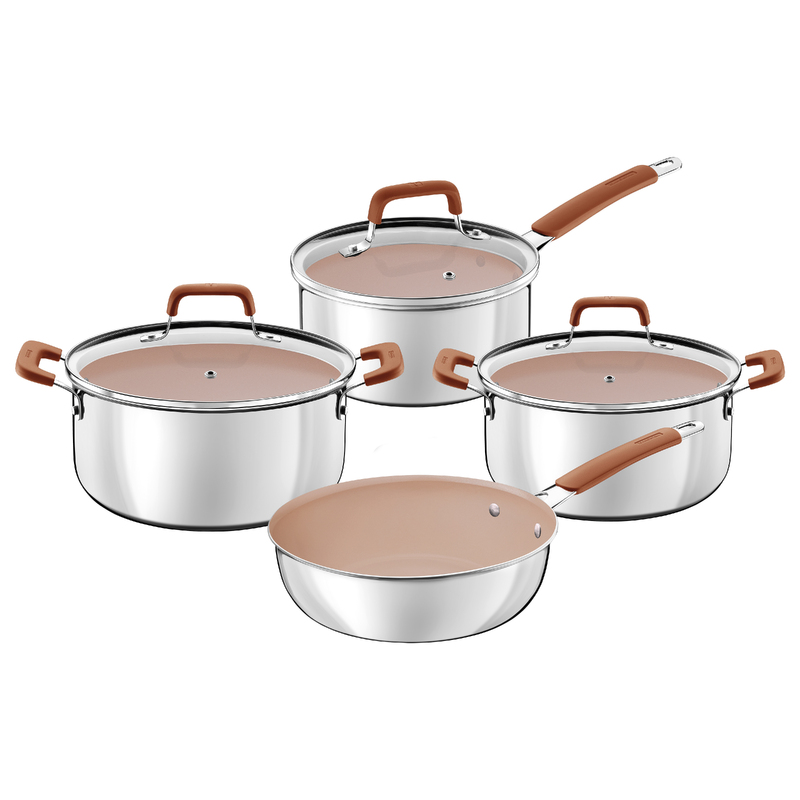 JUEGO DE OLLAS EN ACERO INOX REVESTIMIENTO CERAMICO 4 PIEZAS ROMAGNA