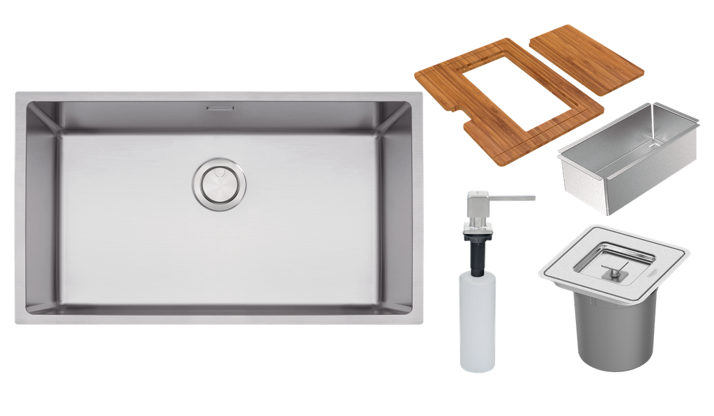 CUBA QUADRUM 70, DESIGN COLLECTION, EN ACERO INOX., 70X40 CM CON ACCESORIOS