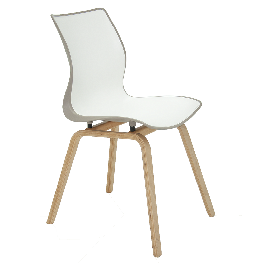 SILLA BLANCA Y GRIS CON BASE MADERA MAJA
