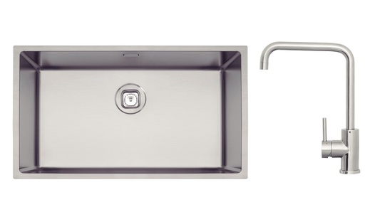 [94000143] - CUBA QUADRUM 70, DESIGN COLLECTION, EN ACERO INOX., 70X40 CM, CON MEZCLADOR MONOCOMANDO ANGOLARE