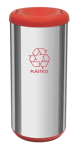 [94539202] BASURERO CAPSULA SELECTA PLUS 40 L, TAPA DE VAIVEN ROJA, EN ACERO INOX.
