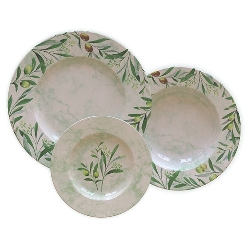 [96589000] JUEGO DE PLATOS EN PORCELANA 12 PIEZAS OLIVA