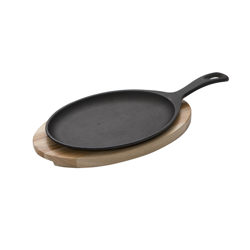 [10239638] TABLA OVAL 30X18 CM. CON SARTEN DE HIERRO CHURRASCO