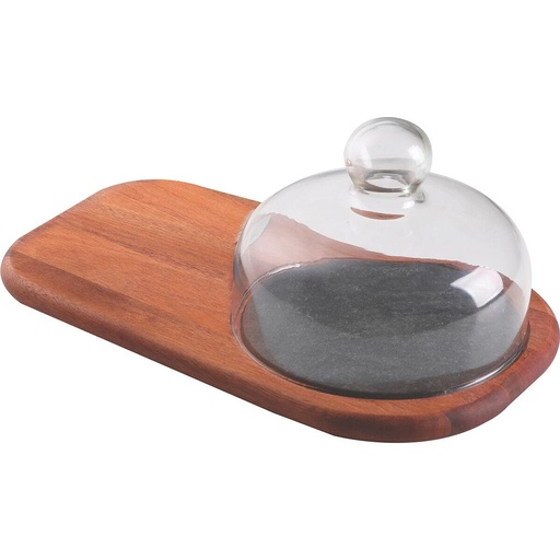 [10239673] TABLA PARA QUESO 32X19 CM. CON PIEDRA Y TAPA DE CRISTAL