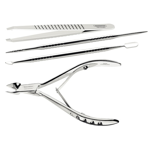 [25999061] JUEGO PARA CUTICULAS + PINZA 4 PZAS