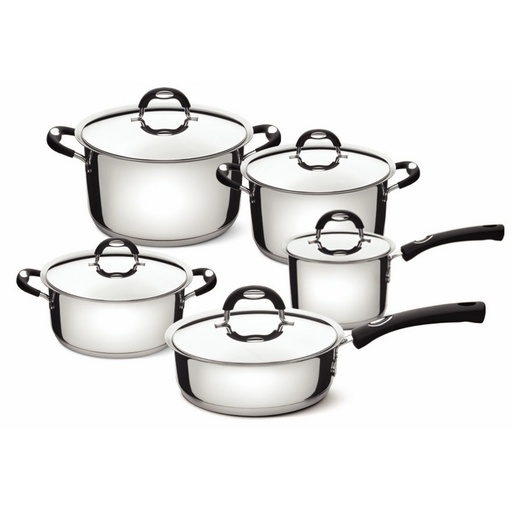 [65480036] JUEGO DE OLLAS EN ACERO INOXIDABLE FONDO TRIPLE 5 PIEZAS DUO SILICONE