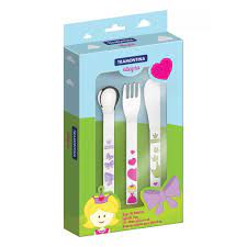 [66974005] JUEGO DE CUBIERTOS PARA NIÑAS EN ACERO INOXIDABLE 3 PIEZAS ALLEGRIA