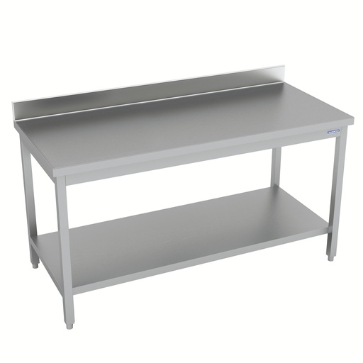 [68712708] MESA CON RESPALDO DE ACERO INOXIDABLE CON ENTREPAÑO INFERIOR 800X700MM