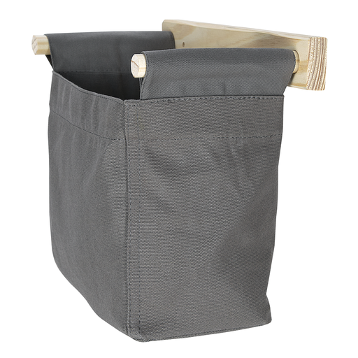 [91751012] CESTO ORGANIZADOR DE PARED EN LONA GRIS CON SOPORTE DE MADERA
