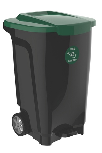 [92815209] BASURERO 100 L CON RUEDAS NEGRO TAPA VERDE T-FORCE