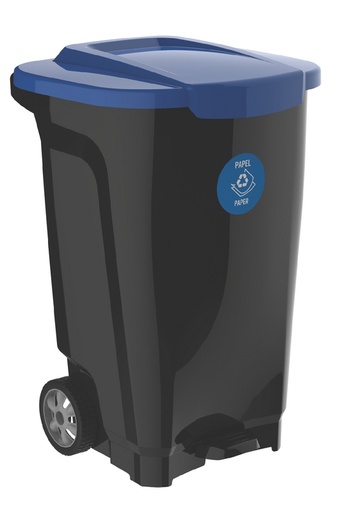 [92815709] BASURERO 100 L CON RUEDAS NEGRO TAPA AZUL T-FORCE