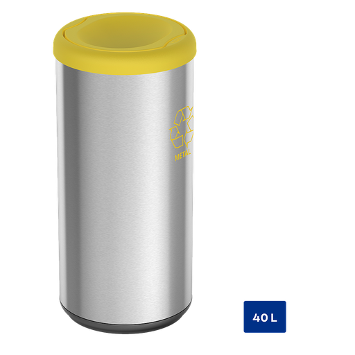 [94539204] BASURERO CAPSULA SELECTA PLUS 40 L, TAPA DE VAIVEN AMARILLA, EN ACERO INOX