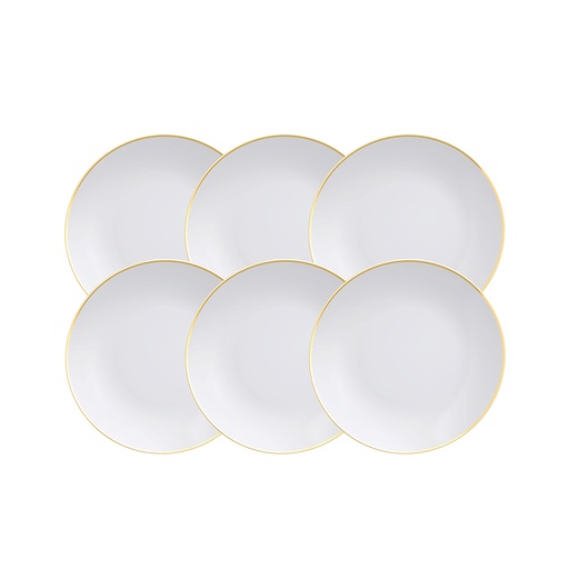 [96950092] JUEGO DE PLATOS RASOS 28 CM. EN PORCELANA 6 PIEZAS ANNA BORDE DE ORO