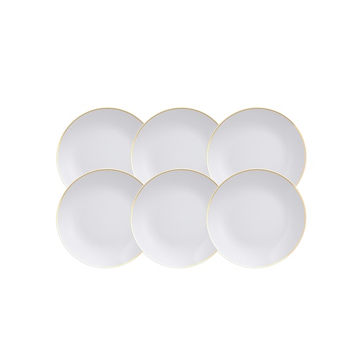 [96950093] JUEGO DE PLATOS DE POSTRE 21 CM. EN PORCELANA 6 PIEZAS ANNA CON BORDE DE ORO
