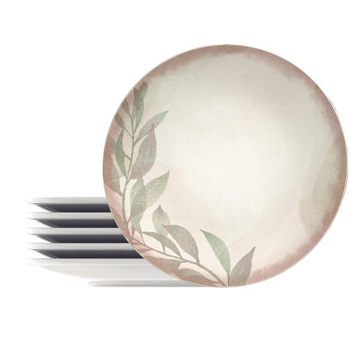 [96950101] JUEGO DE PLATOS RASOS 28 CM. EN PORCELANA 6 PIEZAS NATUR