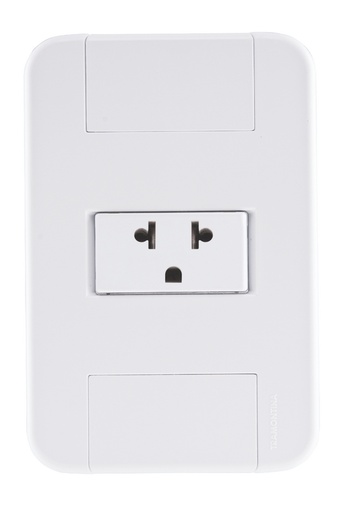 [57240011] CONJUNTO ARMADO TOMACORRIENTE 2P+T UNIVERSAL 10A-15A 250V BLANCO TABLET