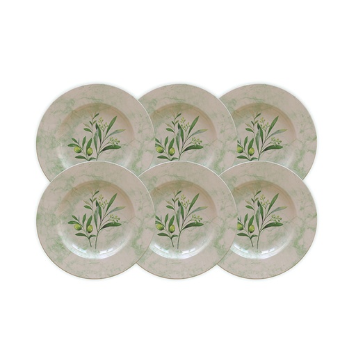 [96950011] JUEGO DE PLATOS PARA POSTRE EN PORCELANA 6 PIEZAS Ø21 CM. OLIVA