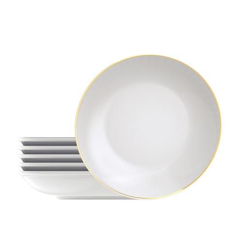 [96950094] JUEGO DE PLATOS HONDOS 22 CM. EN PORCELANA 6 PIEZAS ANNA BORDE DE ORO