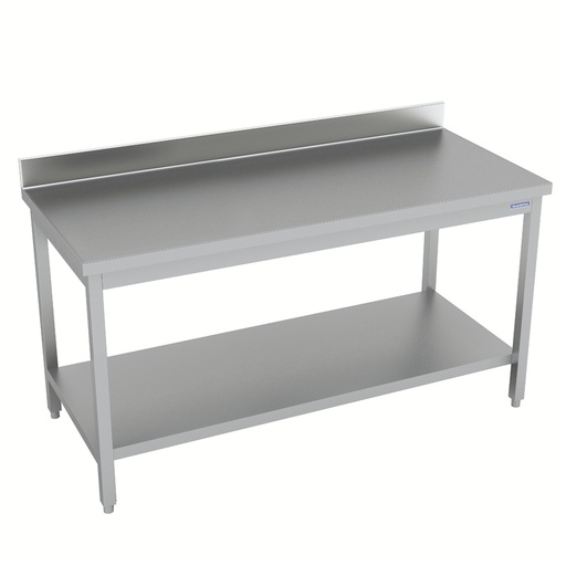 [68712718] MESA CON RESPALDO DE ACERO INOXIDABLE CON ENTREPAÑO INFERIOR 1800X700MM