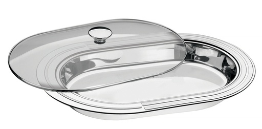 [61517454] - FUENTE OVALADA HONDA EN ACERO INOXIDABLE CON TAPA DE VIDRIO TEMPLADO CICLO