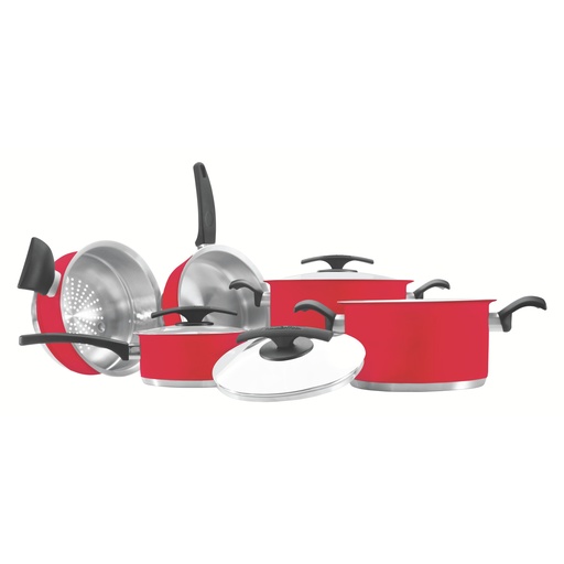 [65380016] JUEGO DE OLLAS EN ACERO INOXIDABLE FONDO TRIPLE 5 PIEZAS DUO COLOR