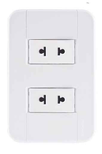 [57240043] CONJUNTO ARMADO 2 TOMACORRIENTES 2P UNIVERSAL 10A-15A 250V BLANCO TABLET