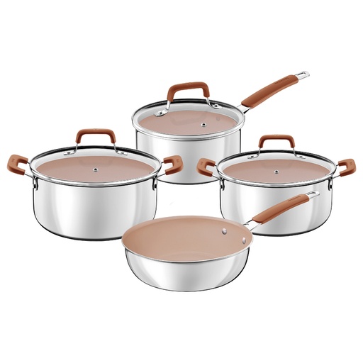 [28799330] JUEGO DE OLLAS EN ACERO INOX REVESTIMIENTO CERAMICO 4 PIEZAS ROMAGNA