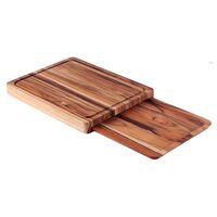[13094351] TABLA CON BANDEJA CHURRASQUERA EN MADERA DE TECA 40X38 CM. BBQ